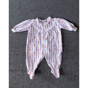 Vintage Lanz of Salzburg Baby Footed Sleeper Teddy Bear Heart Print Lace Small